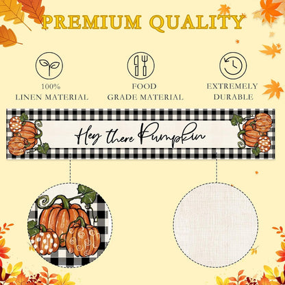 Fall Table Runner 13X90 Inch Long Linen Pumpkin Buffalo Plaid Decorations3