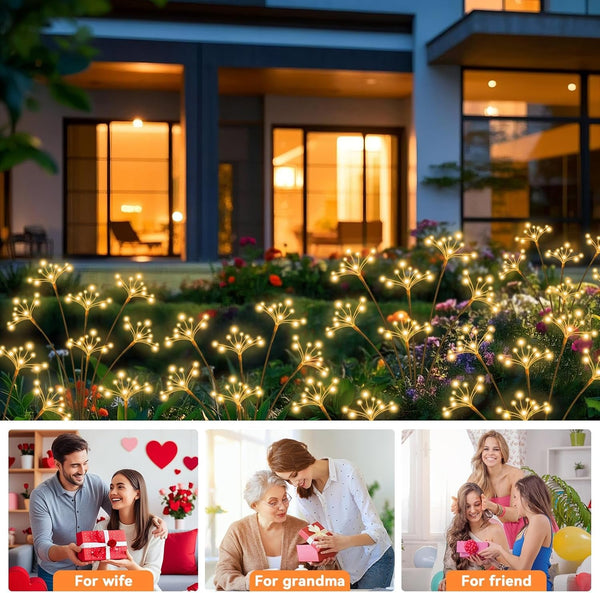 Solar Garden Lights 2 Pack Waterproof Solar Swaying Starburst Light Outdoor Lights for Yard Patio Walkway Pathway Party Wedding Christmas Decoration, Warm White8