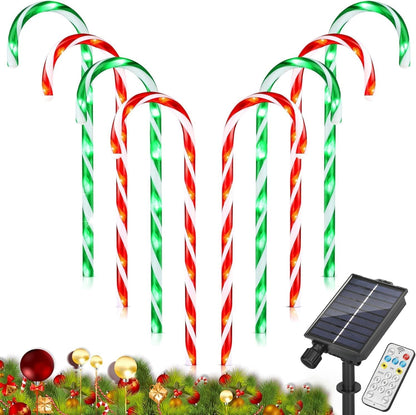 Solar Christmas Pathway Lights Outdoor Decorations, Solar Candy Cane Lights for Yard Patio Garden Walkway with 8 Light Mode, Remote, Timer, 48 LED, Upgraded Christmas Outdoor Decorations, 8 Pack9