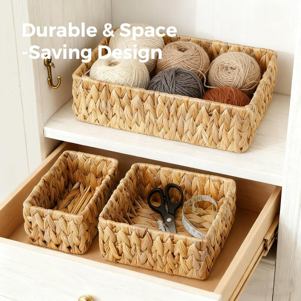 Wicker Storage Baskets Set of 3, Large and Small Wicker Pantry Baskets Set4