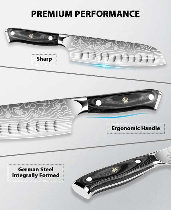 Kitchen Knife Set, 5.5In+7In Santoku Knives, High-Carbon German EN1.4116 Stainless Steel, Sharp Cooking Knives, Kitchen Knifes and Knife Sharpener, Finger Protection Gift Box2