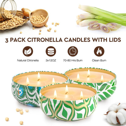 Citronella Candles Outdoor, Large 36Oz Citronella Candles, 240 Hours Burning, 3-Wick Natural Soy Wax Summer Outdoor Candles for outside Indoor Patio Home Garden Yard Balcony Camping Porch BBQ2