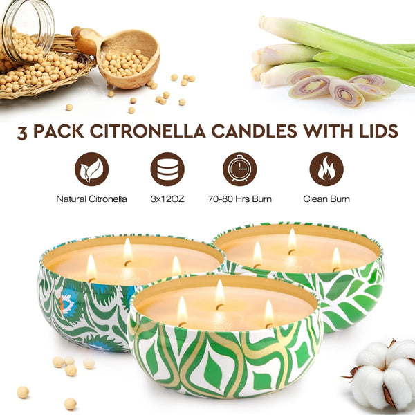 Citronella Candles Outdoor, Large 36Oz Citronella Candles, 240 Hours Burning, 3-Wick Natural Soy Wax Summer Outdoor Candles for outside Indoor Patio Home Garden Yard Balcony Camping Porch BBQ2