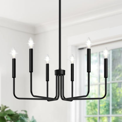 Black Chandelier, 6-Light Farmhouse Chandelier for Dining Room Lighting Fixtures Hanging, Industrial Modern Chandelier for Bedroom, Foyer, Hall, Kitchen, Living Room, Entryway (No Assembly Required)1