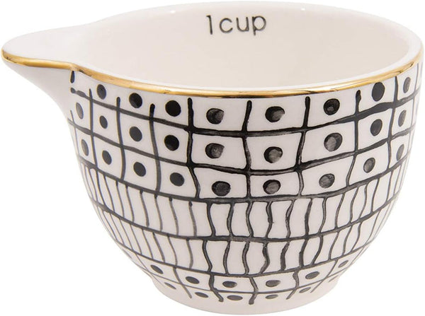 Creative Co-Op Black & White Stoneware Measuring Cups with Gold Electroplating (Set of 4 Sizes)7