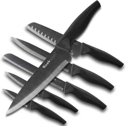 Black Professional Kitchen Knife Chef Set, Stainless Steel, Dishwasher Safe with Sheathes1