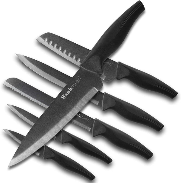 Black Professional Kitchen Knife Chef Set, Stainless Steel, Dishwasher Safe with Sheathes1