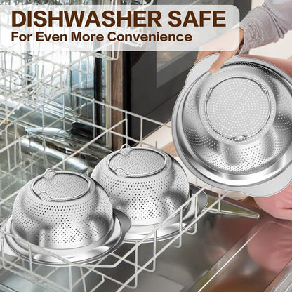 Stainless Steel Colander for Kitchen, Stainless Steel Strainer, Pasta Strainer for Spaghetti Fruit Cooking Food, 3 Pcs Strainers and Colanders(2Qt, 3QT, 5QT), Dishwasher Safe, Kitchen Present8