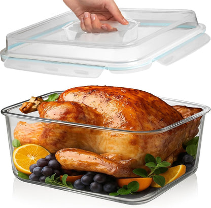 6500 ML / 220 Oz / 28 Cup LARGE Glass Food Storage Container with Airtight Locking Lid. Ideal Storing Food, Vegetables, Fruits. Baking Casserole, Lasagna, Roasting Turkey, Chicken BPA Free Oven Safe1