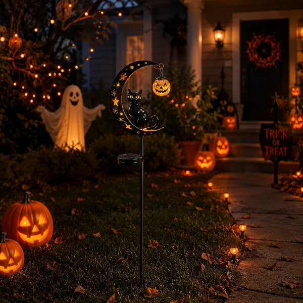 Solar Halloween Black Cat Pumpkin Moon Garden Stake Light8
