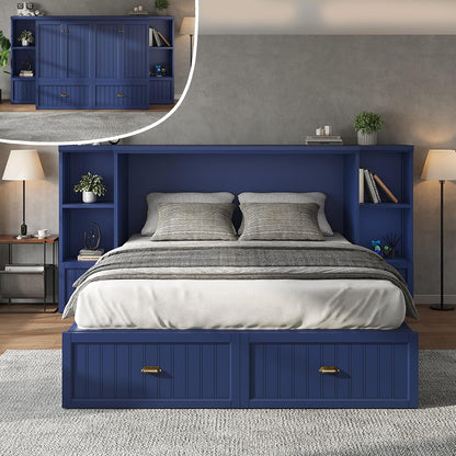 Queen Size Murphy Bed with Bedside Tables & 3 Storage Drawers4