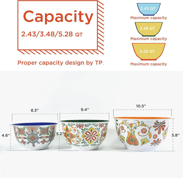 Melamine Mixing Bowl Set with Lids, Salad Bowl Set of 3, Aztec Bloom5
