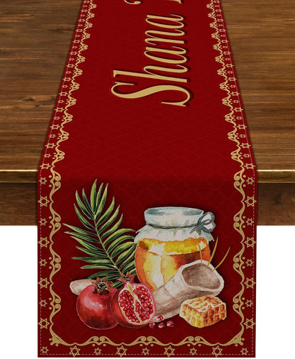 Shana Tova Table Runner Linen Rosh Hashanah Decoration Jewish New Year Party Supply Home Kitchen Dining Room Tablecloth 72Inches1