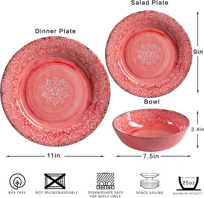 Farmhouse Rustic Melamine Dinnerware Set, 12 Piece Service for 45
