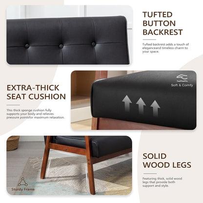 50" W Solid Wood Loveseat Sofa, Upholstered Faux Leather Couch6