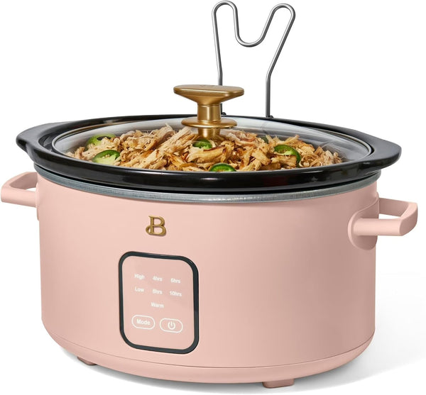 4 Quart Programmable Slow Cooker with Digital Touch Display, Locking Hinged Lid, Stoneware Pot, Auto Warm, Preset Cooking Times, Dishwasher Safe3