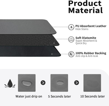 Dish Drying Mat for Kitchen Counter, Heat Resistant Drainer Mats with Non-Slip Rubber Backed, Hide Stain Kitchen Super Absorbent Draining Mat, Easy to Clean Dish Rack Pad, Dark Grey 16"X18"2