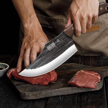 Butcher Knife Set, Sharp Kitchen Knife Set & Roll Bag Gift for Men | Hand Forged 8PCS Butcher Chef Knife Set with Meat Cleaver Knife & Bone Chopper Knives & Fillet Knives for Home, Camping, BBQ6