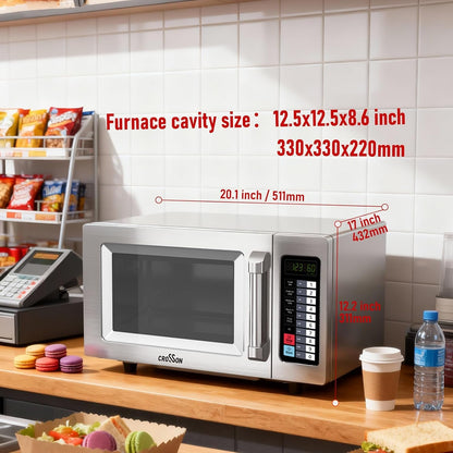 Commercial Countertop 25L Microwave Oven W/ 10 Programmable Memory Menu,5 Power Level,3 Stage Cooking and Touch Screen Control-1000W,0.9 Cu.Ft2