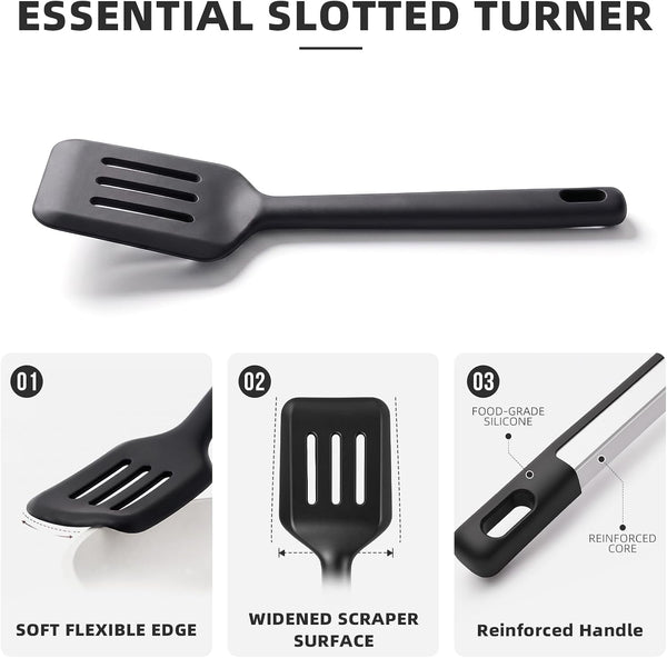 Kitchen Utensils Set 6 Pcs,Silicone Cooking Utensils Set,Spatula Set,446℉ Heat Resistant Cooking Utensils,Tongs,Spoon,Bpa Free Kitchen Gadgets Appliances for Non-Stick Cookware,Home Essential(Black)5