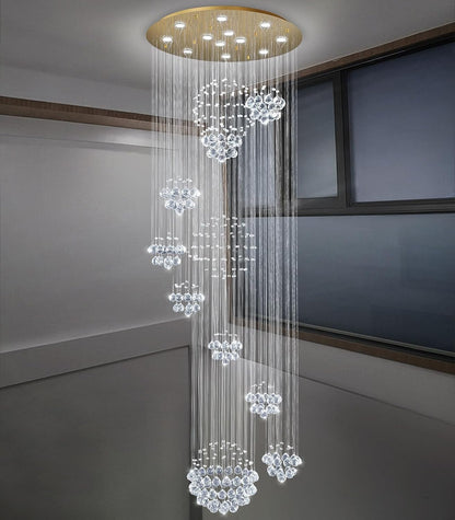 118" Modern Large Chandelier for Foyer Raindrop Crystal Chandeliers LED Dimmable High Ceiling Flush Mount Light Fixtures for Staircaes Hallway Entryway Gold8