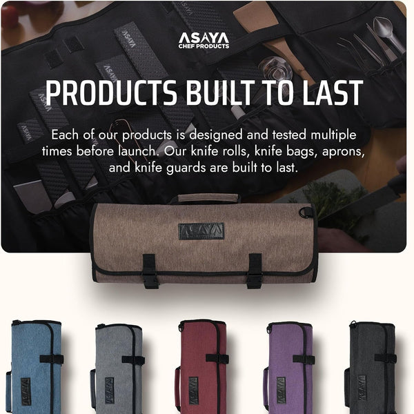 Waxed Nylon Chef Knife Roll Bag with 20 Slots and Zippered Pockets - Professional Chef Knife Bag & Storage Case, Tool Carrier with Shoulder Strap - Knives Not Included (Brown)6