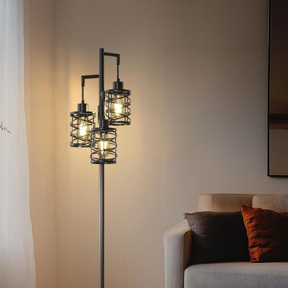 70" Industrial Floor Lamp, Stepless Dimmable Standing Lamp with 3 Bulbs, Farmhouse Corner Standing Tree Lamp for Living Room, Tall Lamps for Bedroom, Office, Study Room, Dining Room, Black5