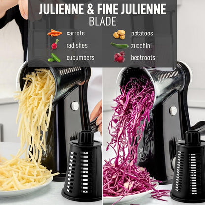 Rotary Cheese Grater 5 Blade Cheese Shredder - Manual Hand Crank Cheese Grater with Reinforced Suction & 5 Interchangeable Drums - Easy to Use, Vegetable Chopper round Mandoline Slicer6