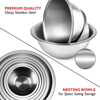 Stainless Steel Mixing Bowls with Measuring Cups & Spoons Set of 14 - Dishwasher Safe Nesting Mixing Bowl Set for Cooking, Baking & Meal Prep Non-Slip Premium Bowls6