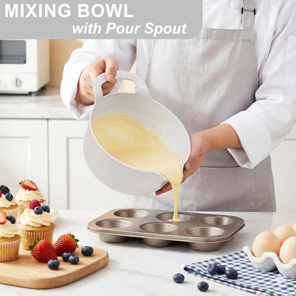 4 Pack Nesting Mixing Bowl with Pour Spout and Handle, BPA Free Microwave & Dishwasher Safe(Grey, 4 Pack with Handle)2