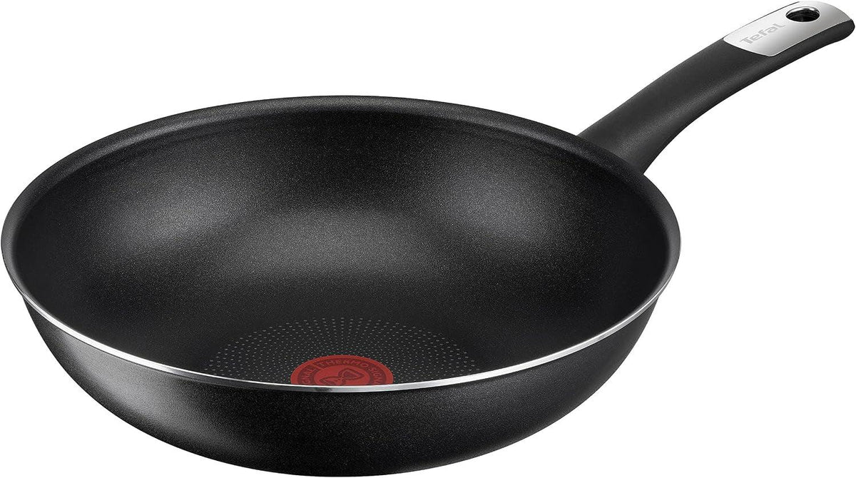 tefal-c38819-hard-titanium-essential-wok-pan-28-cm-non-stick-coating-with-titanium-particles-thermal-signal-temperature-indicator-dishwasher-safe-made-in-france-black