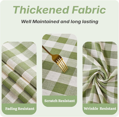 Spring Gingham Tablecloth Rectangle Cotton Linen Fabric Checkered Table Cloth with Tassel Washable Wrinkle Free Buffalo Plaid Table Cover for Outdoor Party Picnic Kitchen Dining, Green, 55X754