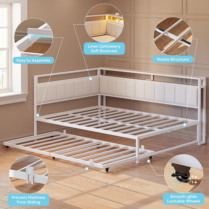 Full Daybed with Trundle, Charging Station & LED, White8