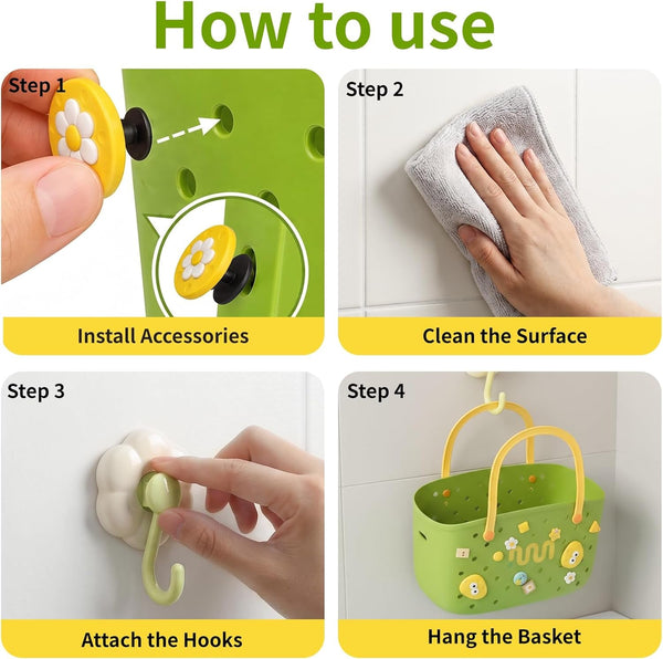 Bathtub Toy Storage Bath Toy Basket with Hooks Handles Quick Drain Green4