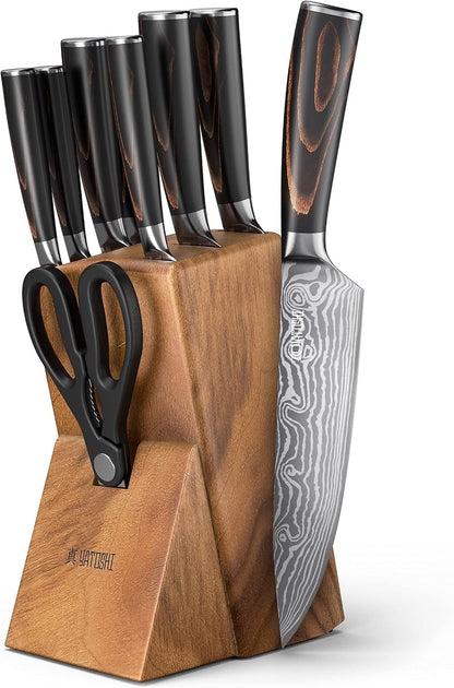 Yatoshi 9 Piece Block Set Classic- Pro Kitchen Knife Set Ultra Sharp High Carbon Steel with Ergonomic Handle1