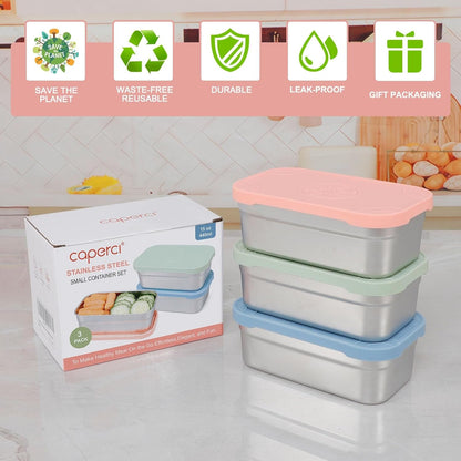 3-Pack Large Stainless Steel Snack Containers with Silicone Lids - 15Oz Reusable Small Food Storage Deli Containers for Snacks & Meal Prep, Leak-Proof, Easy Open & Bpa-Free (440ML)7