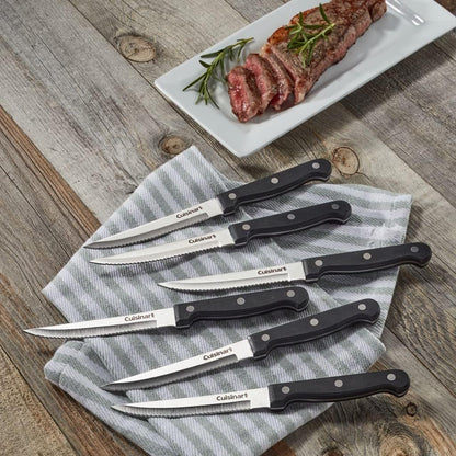 Knife Set, 6Pc Steak Knife Set with Steel Blades for Precise Cutting, Lightweight, Stainless Steel & Durable, C77TR-6PSK, Black3