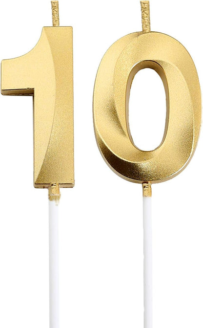 10Th Birthday Candles,Gold Number 10 Cake Topper for Birthday Decorations Party Decoration1