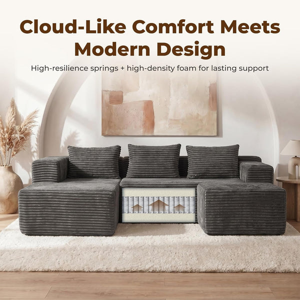 Modular Boneless U-Shaped Couches for Living Room with Side Pockets3