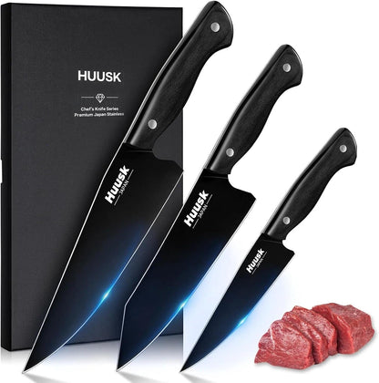Japanese Chef Knife Set for Kitchen - 3 Pcs Black Kitchen Knife Set1