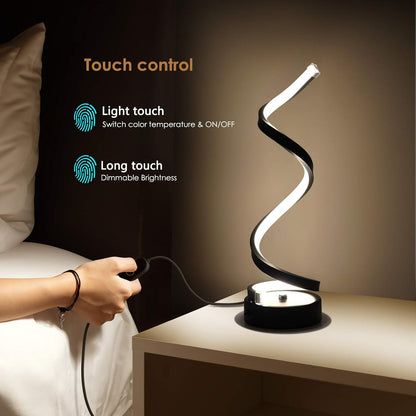 Black Spiral LED Table Lamp, Dimmable Bedside Lamp, 15.8 Inch4
