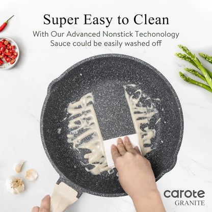 12 Inch Nonstick Deep Frying Pan with Lid, 5.5 Qt Black Granite | Kitchen Non-Toxic PFOA Free Cookware, Covered Sauté Pans All Stovetops Compatible, Easy to Clean5