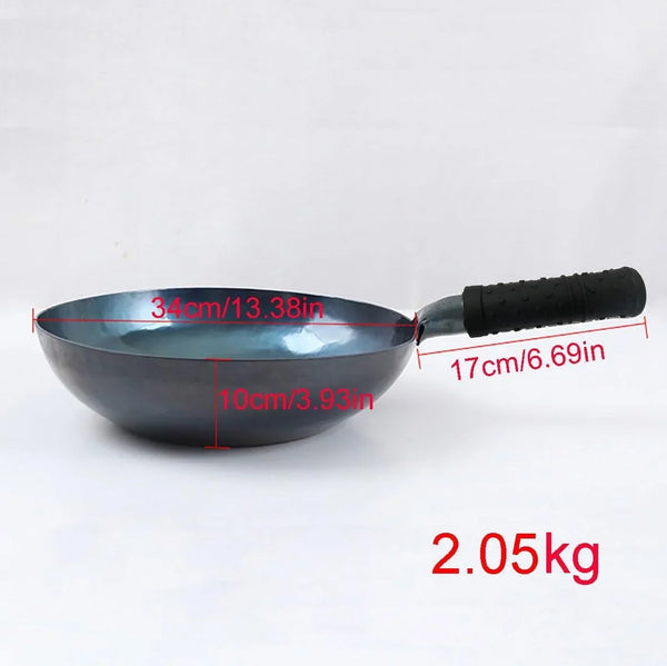 Stir Fry Pans,Chinese Handhammered Iron Woks，Mirror Flat Bottom Pot，No Coating Non-Stick, Suitable for All Kinds of Stoves (Diameter 34Cm/13.38In)2