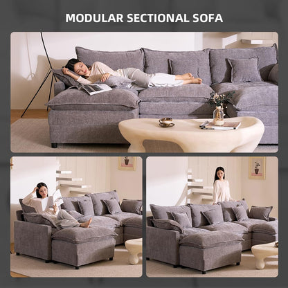 108" U-Shaped Modular Cloud Couch, Deep Seat, Chenille Slate8