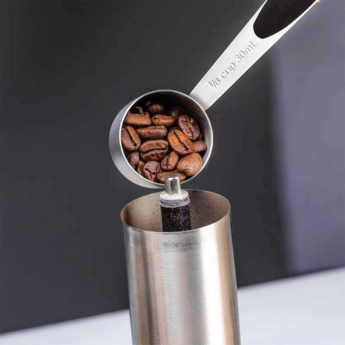 2-pcs-1-8-cup-stainless-steel-measuring-scoops-coffee-measuring-scoop-30ml-small-coffee-scoop-measuring-cup-with-black-silicone-handle-large-capacity-and-comfortable-hand-feeling-tablespoon