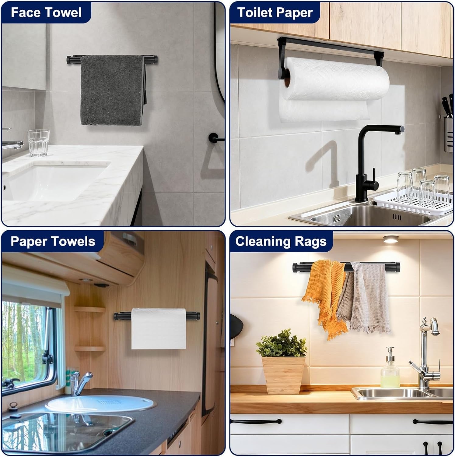 black-paper-towel-holder-under-cabinet-adhesive-paper-towel-holder-wall-mount-toilet-roll-holders-rack-for-kitchen-bathroom-garage-counter-anti-drop-upgraded-telescopic-rod-design-roll