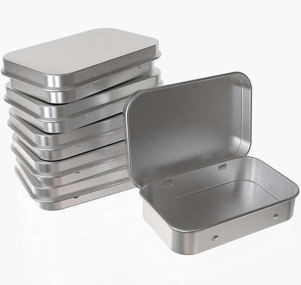 Small Hinged Tin Box Metal Tins Storage Containers, Silver 6Pcs1