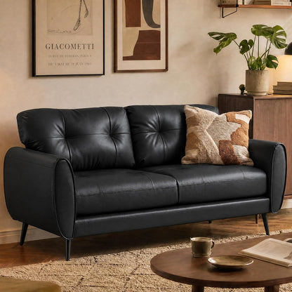 61'' Black Faux Leather Loveseat, Small Tufted Couch for Living Room1