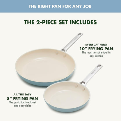 Padova Pro 8" and 10" 2 Piece Frying Pan Skillet Set, Hard Anodized Healthy Ceramic Nonstick Pfas-Free Cookware, Induction Suitable, Stainless Steel Handle Dishwasher and Oven Safe, Blue Haze4