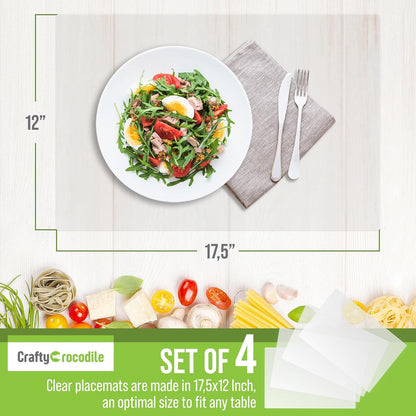 Clear Plastic Placemats Set of 4-17.5X12 Transparent Vinyl Table Mats | Wipeable Vinyl Placemats, Crystal Clear Plastic Mat for Dining, Kitchen, Office, Shelves - Heat Resistant Table Place Mats3